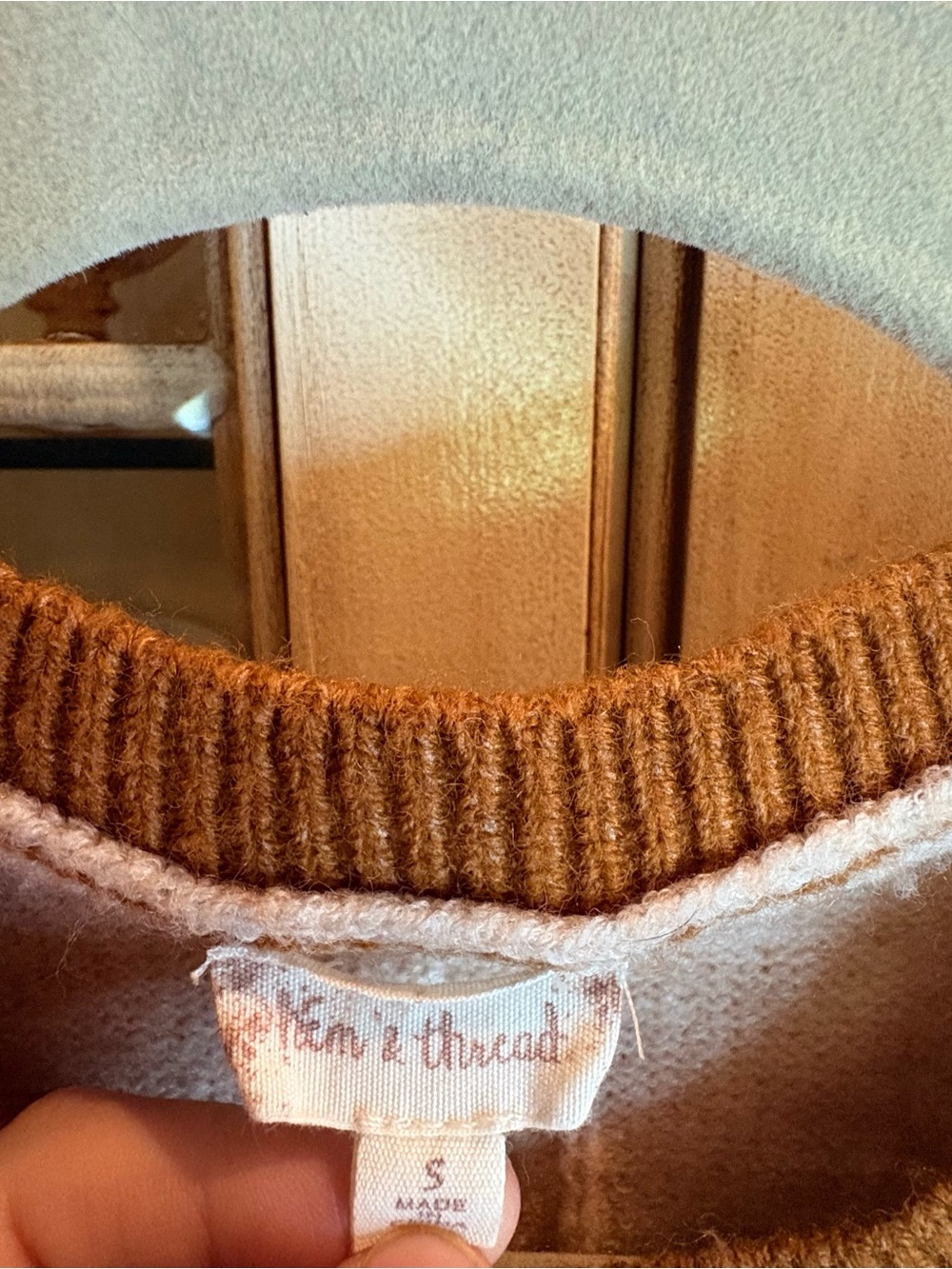 Hem & Thread Rust and Cream Ribbed Colorblock Crewneck Sweater - Picture 2 of 5